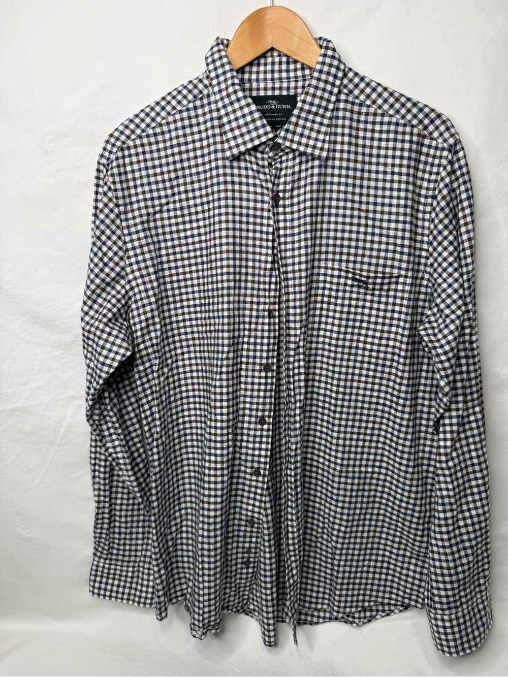 Rodd & Gunn Men’s L Original Fit Check Shirt 100% Cotton Blue Brown Long Sleeve